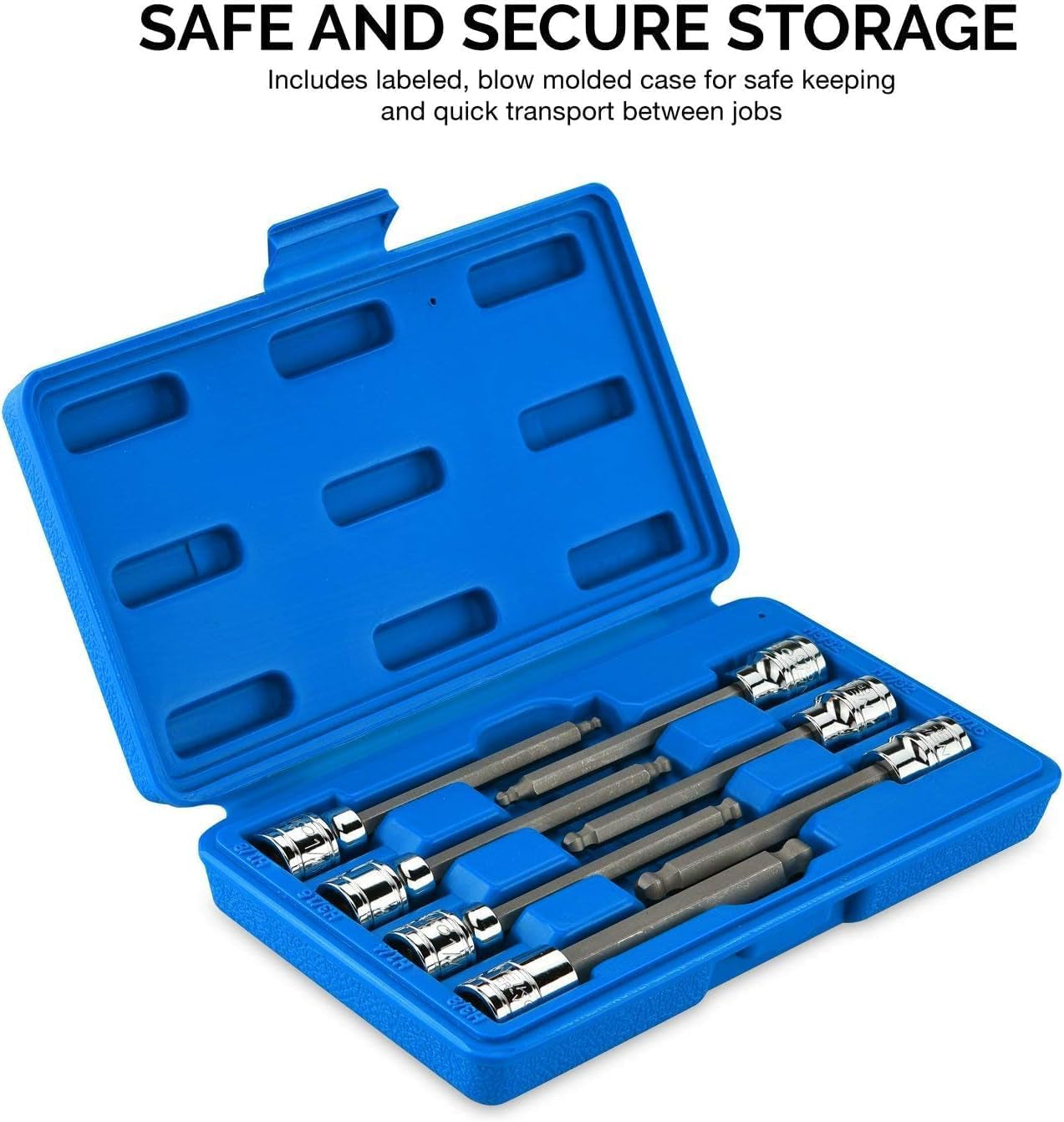 10072A 7-Piece Extra Long Allen Hex Bit Socket Set | 3/8-Inch Drive, SAE, Durable S2 & Cr-V Steel, 1/8-Inch to 3/8-Inch