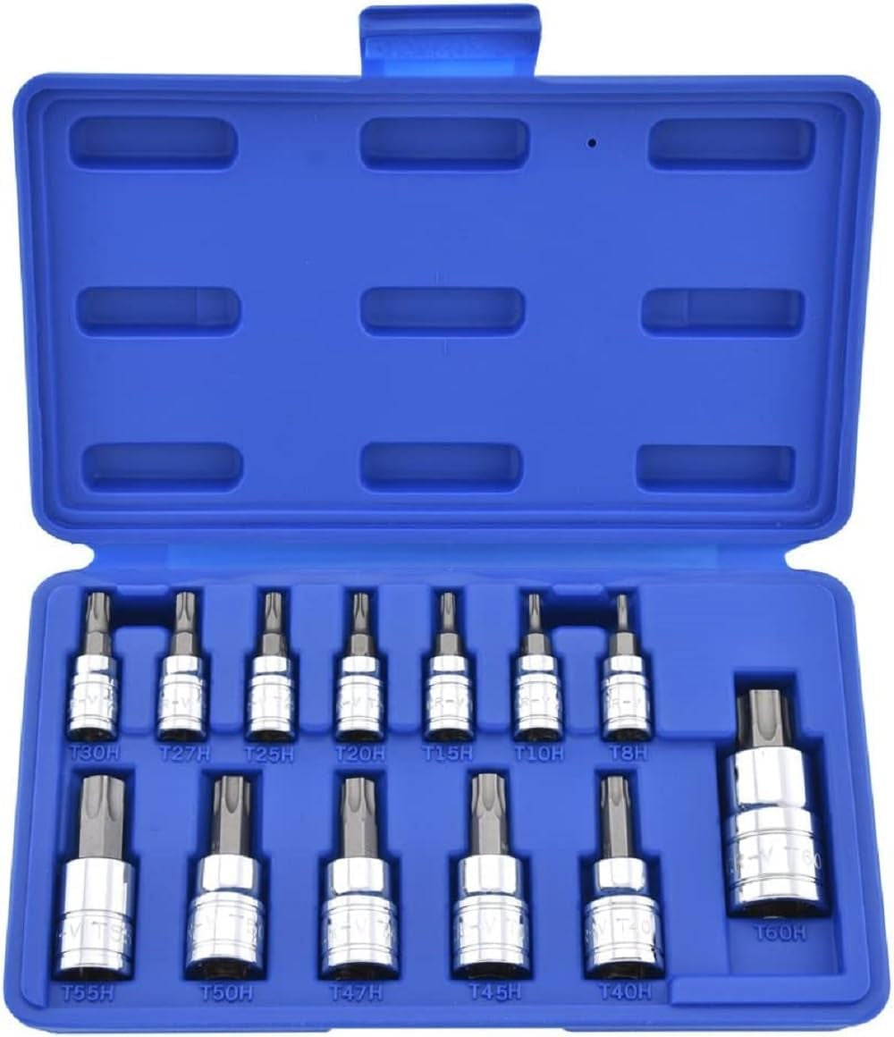 10073A 13-Piece Tamper Proof Torx Bit Socket Set - Durable S2 Steel Bits & Cr-V Steel Sockets (TT8 – TT60)