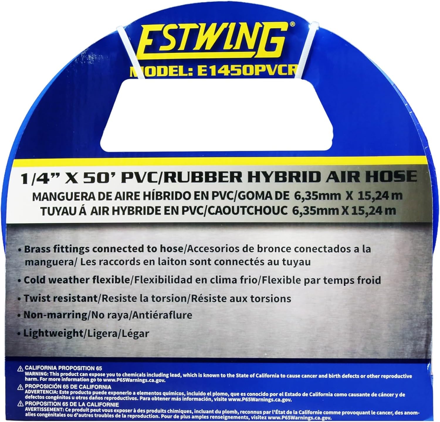 1/4" x 50' PVC/Rubber Hybrid Air Hose with Brass Fitting & Quick Connect Coupler - Durable & Flexible Performance!