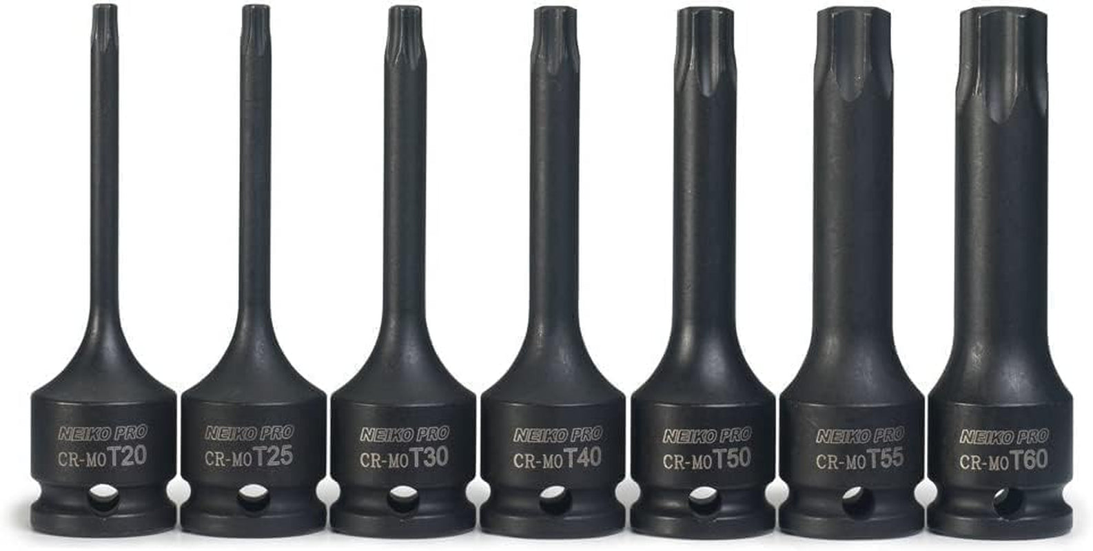 01132B 7-Piece Torx Star Driver Bit Socket Set | 3/8” Drive T20 to T60 | Durable Cr-Mo Impact Grade | 3” Length