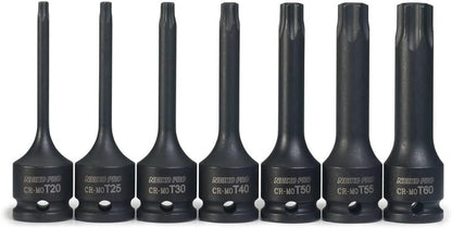 01132B 7-Piece Torx Star Driver Bit Socket Set | 3/8” Drive T20 to T60 | Durable Cr-Mo Impact Grade | 3” Length