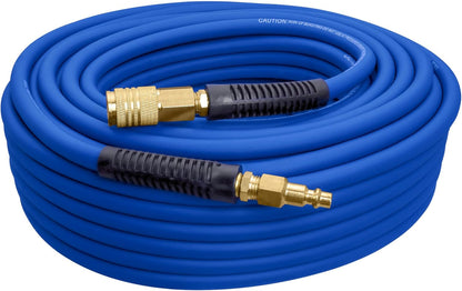 1/4" x 50' PVC/Rubber Hybrid Air Hose with Brass Fitting & Quick Connect Coupler - Durable & Flexible Performance!