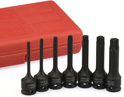 01132B 7-Piece Torx Star Driver Bit Socket Set | 3/8” Drive T20 to T60 | Durable Cr-Mo Impact Grade | 3” Length