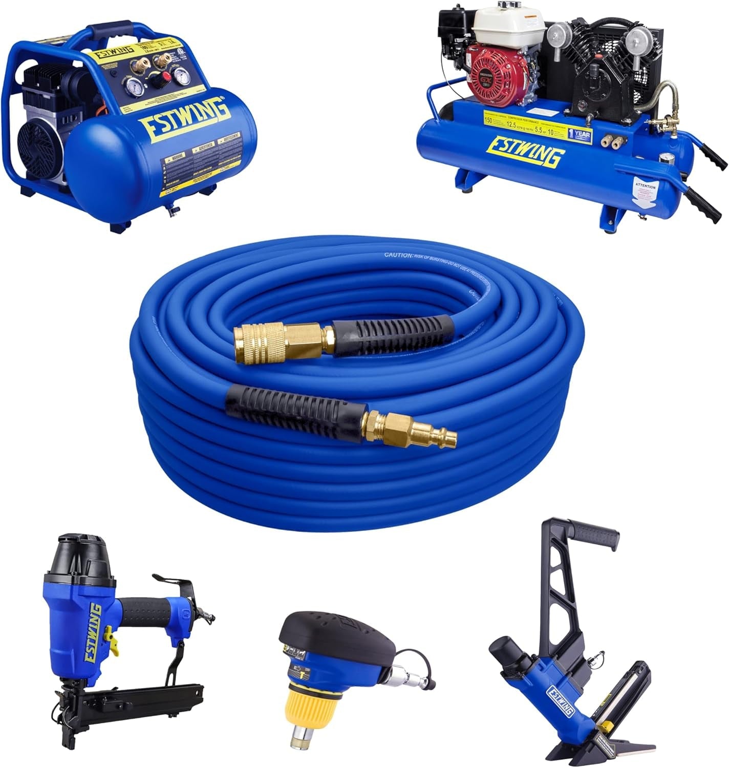 1/4" x 50' PVC/Rubber Hybrid Air Hose with Brass Fitting & Quick Connect Coupler - Durable & Flexible Performance!