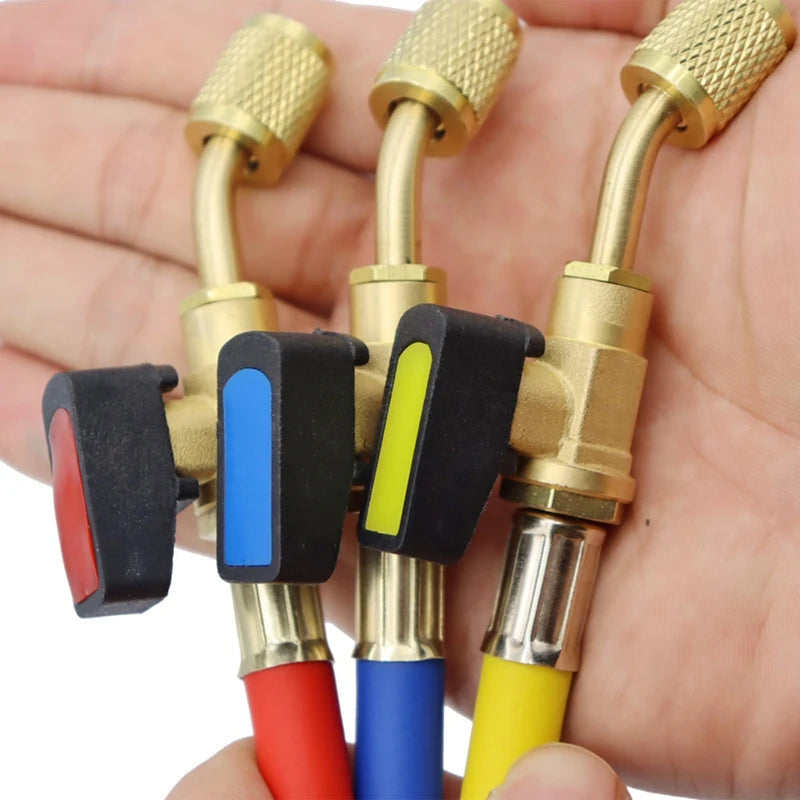 1.6M Refrigerant A/C Charging Hoses With Ball Valves HVAC 1/4In SAE Fit For R134A R12 Coolant Adding And Air Condition