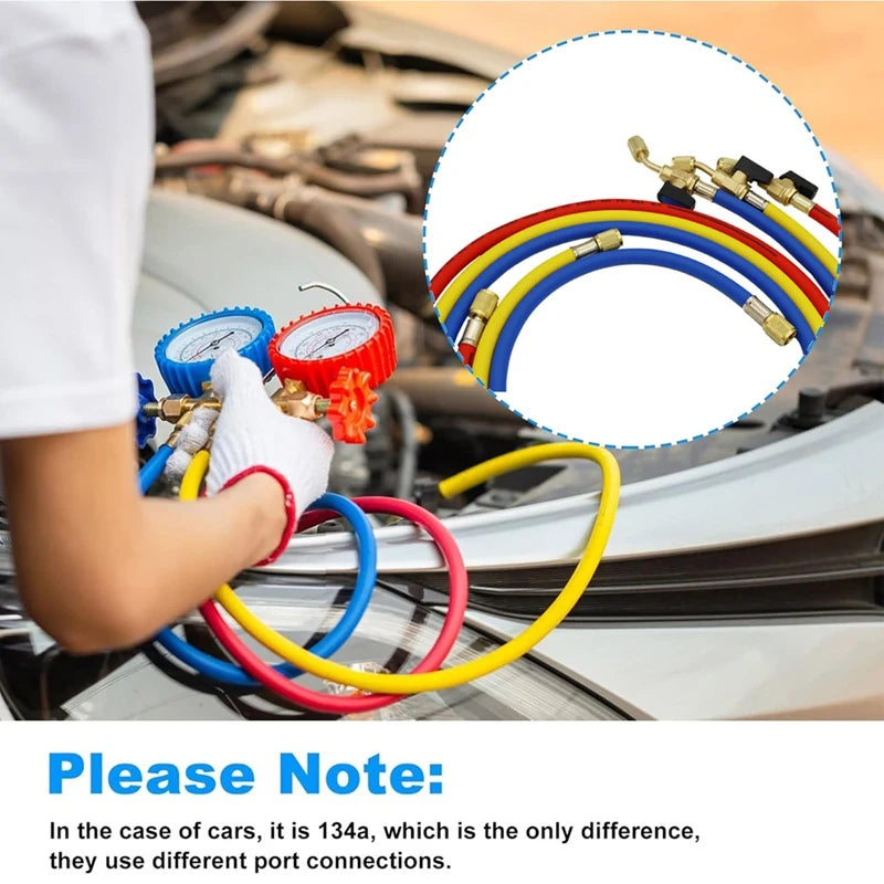 1.6M Refrigerant A/C Charging Hoses With Ball Valves HVAC 1/4In SAE Fit For R134A R12 Coolant Adding And Air Condition