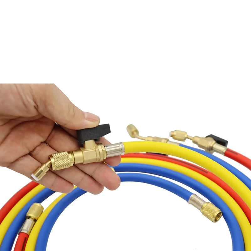 1.6M Refrigerant A/C Charging Hoses With Ball Valves HVAC 1/4In SAE Fit For R134A R12 Coolant Adding And Air Condition