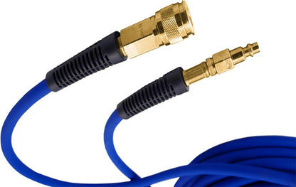 1/4" x 50' PVC/Rubber Hybrid Air Hose with Brass Fitting & Quick Connect Coupler - Durable & Flexible Performance!