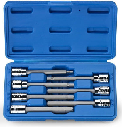 10072A 7-Piece Extra Long Allen Hex Bit Socket Set | 3/8-Inch Drive, SAE, Durable S2 & Cr-V Steel, 1/8-Inch to 3/8-Inch