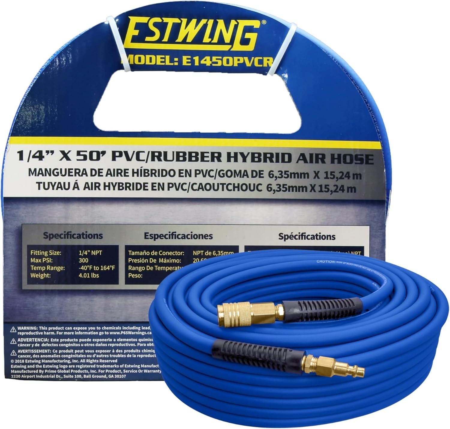 1/4" x 50' PVC/Rubber Hybrid Air Hose with Brass Fitting & Quick Connect Coupler - Durable & Flexible Performance!