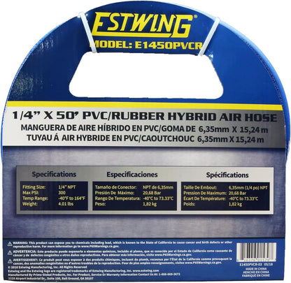 1/4" x 50' PVC/Rubber Hybrid Air Hose with Brass Fitting & Quick Connect Coupler - Durable & Flexible Performance!