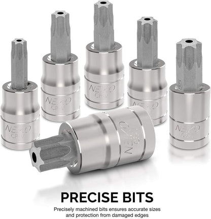 10073A 13-Piece Tamper Proof Torx Bit Socket Set - Durable S2 Steel Bits & Cr-V Steel Sockets (TT8 – TT60)