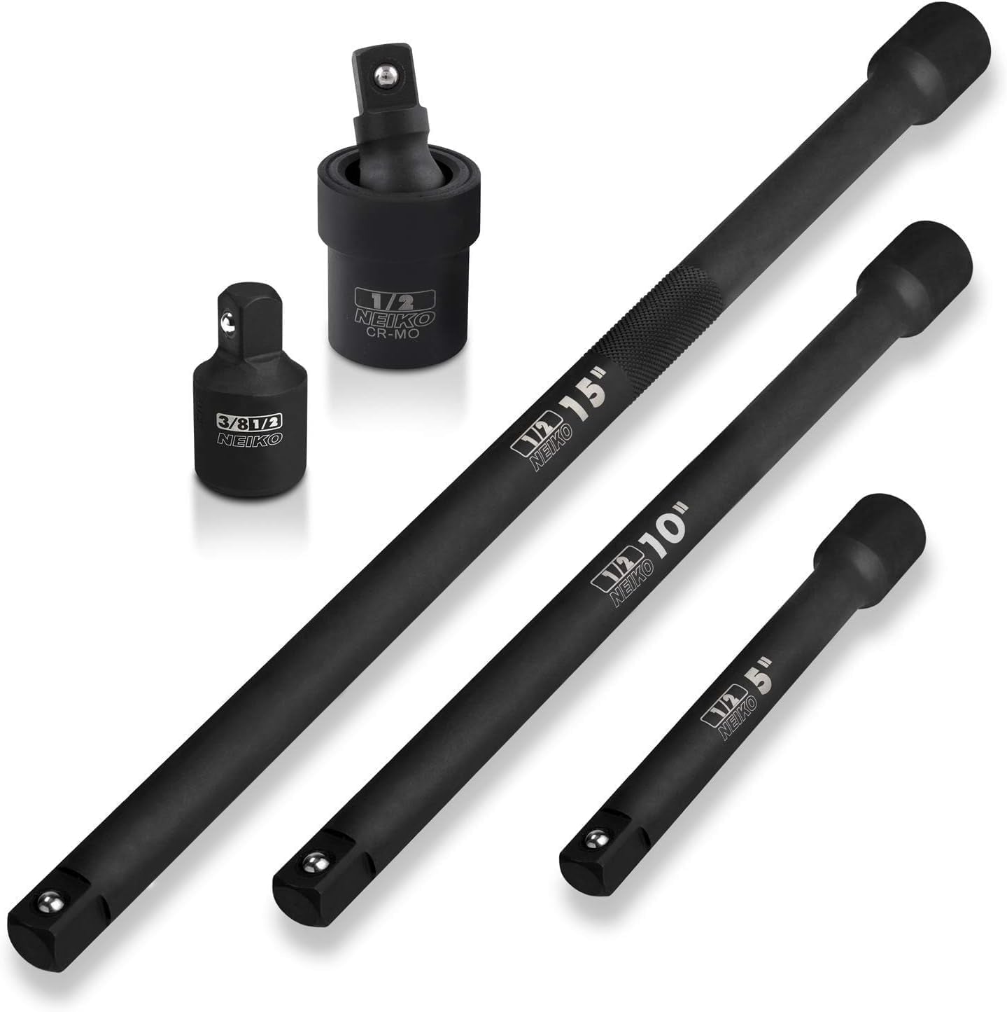 00256A 5-Piece Impact Extension Bar and Adapter Set - 1/2-Inch Drive with 5, 10, 15-Inch Extensions, Universal Joint, and Reducer